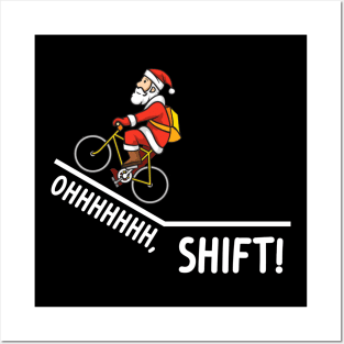 Funny Bicycle Santa Rider Oh Shift Posters and Art